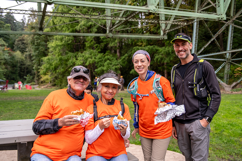 Volunteers eating breakfast