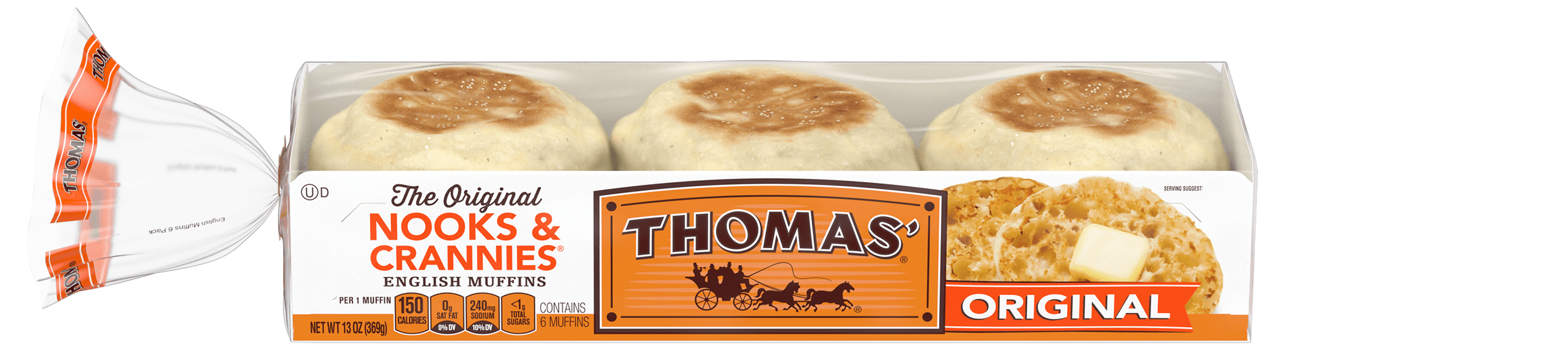 thumbnail image 2 of Thomas' Original English Muffins - 18 Count Pack (2 Packs Total, 36 Muffins) - Cholesterol Free, Low Fat Breakfast 2 of 13